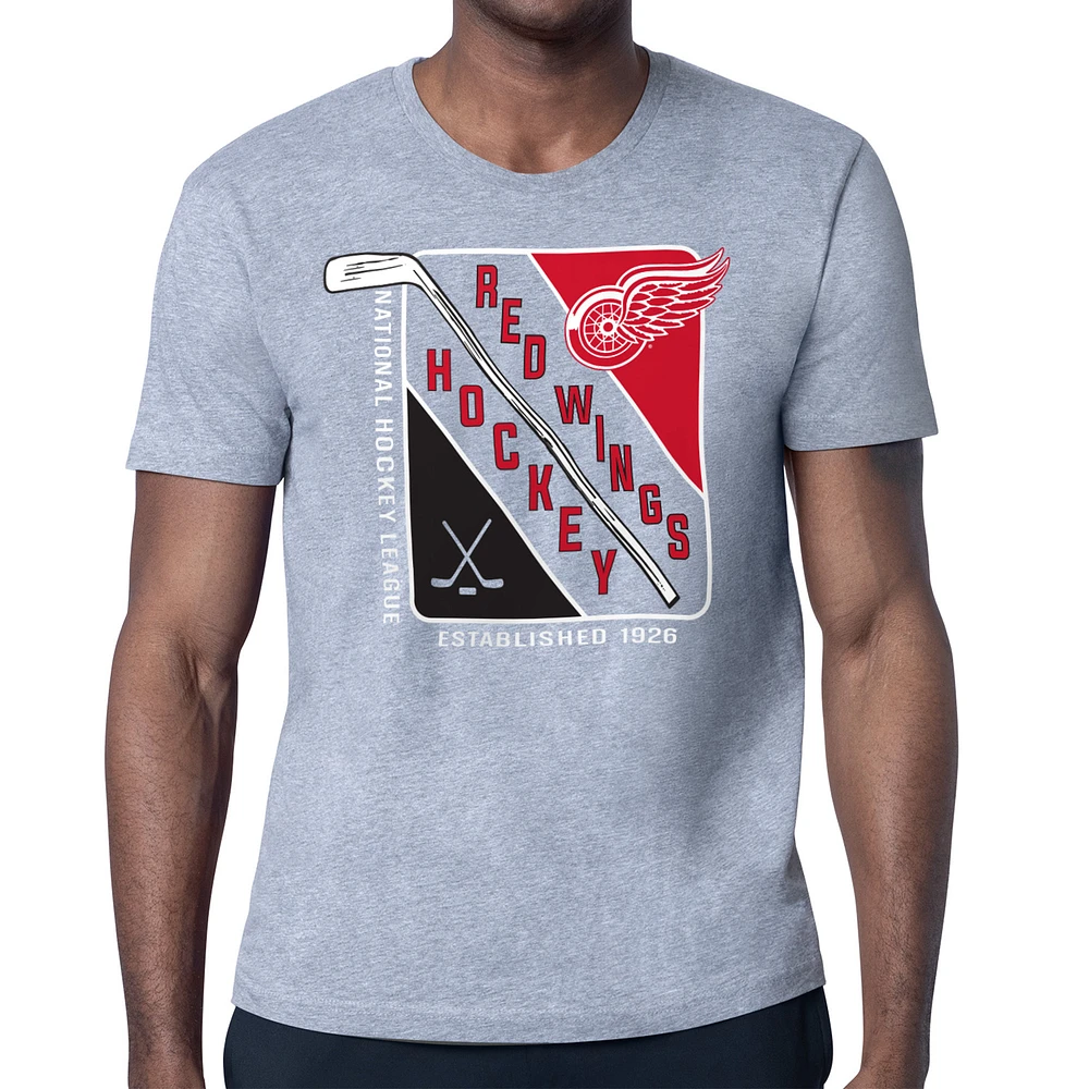 Men's Starter Heather Gray Detroit Red Wings Shield Graphic T-Shirt
