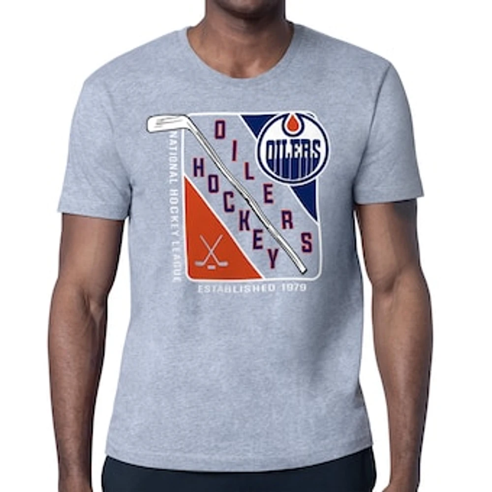 Men's Starter Heather Gray Edmonton Oilers Shield Graphic T-Shirt