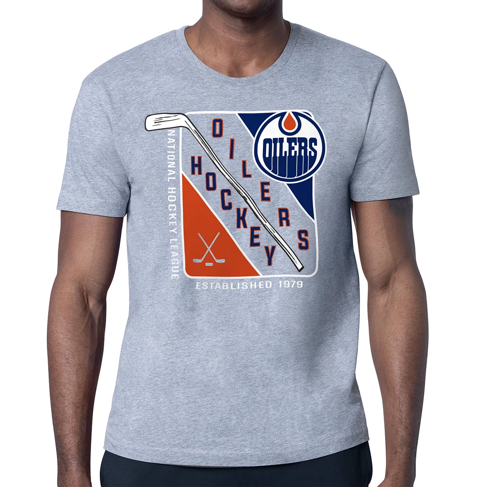 Men's Starter Heather Gray Edmonton Oilers Shield Graphic T-Shirt