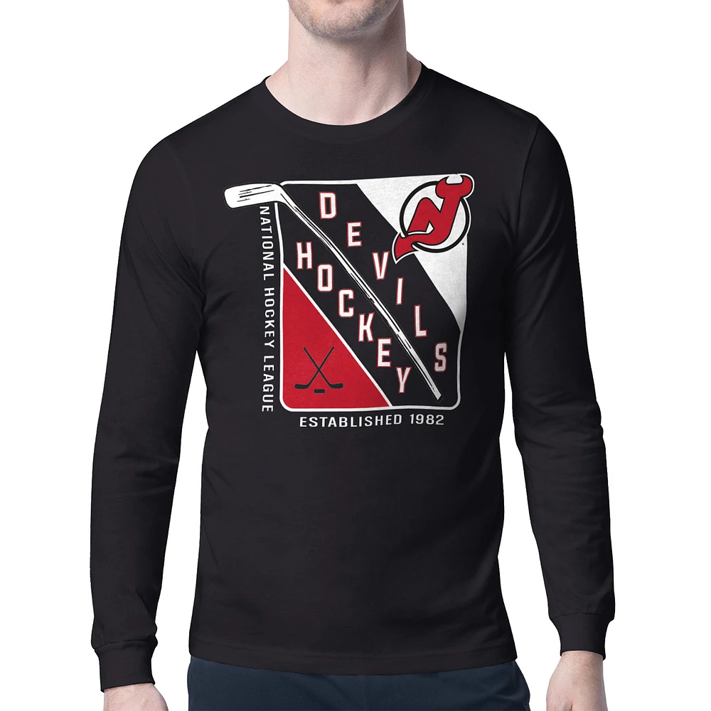 Men's Starter Black New Jersey Devils Shield Long Sleeve Graphic T-Shirt