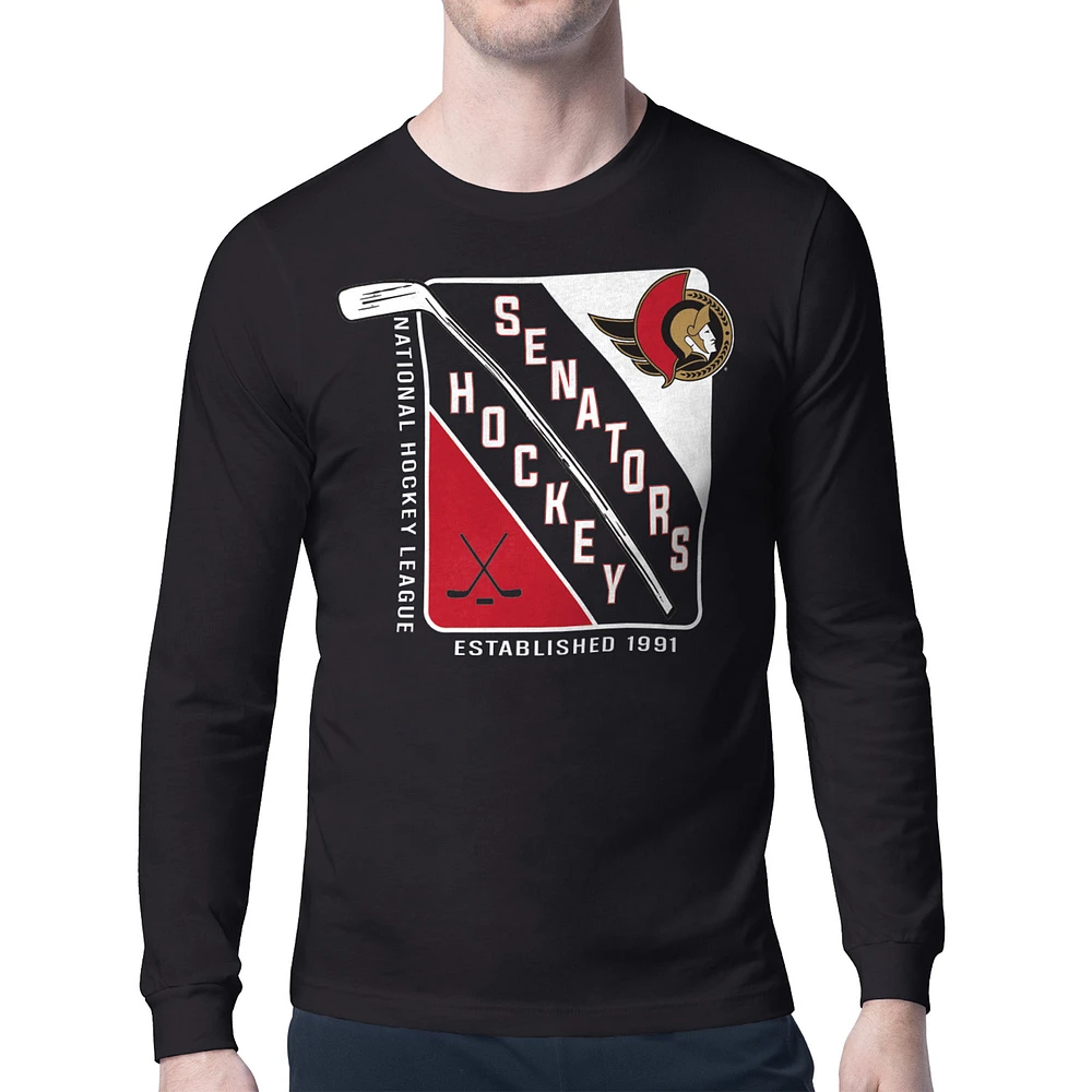 Men's Starter Black Ottawa Senators Shield Long Sleeve Graphic T-Shirt