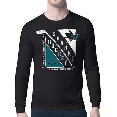 Men's Starter Black San Jose Sharks Shield Long Sleeve Graphic T-Shirt