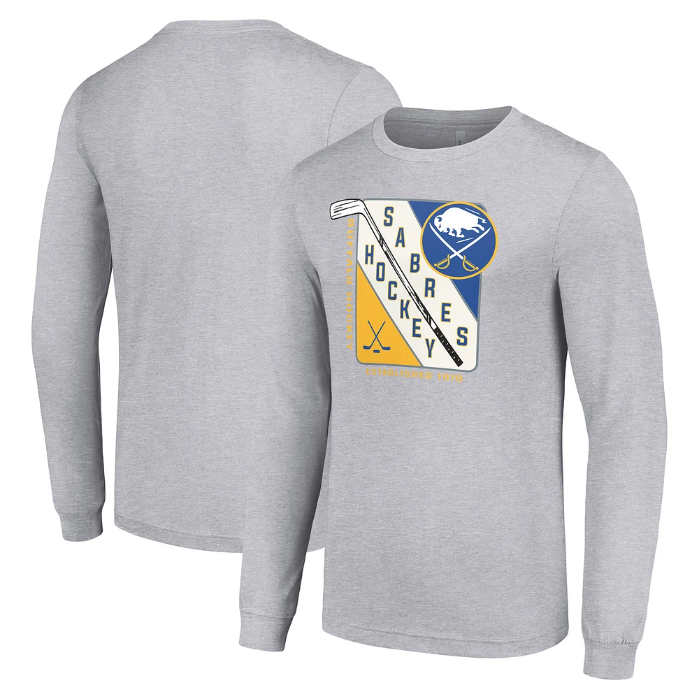 Men's Starter Heather Gray Buffalo Sabres Shield Long Sleeve Graphic T-Shirt