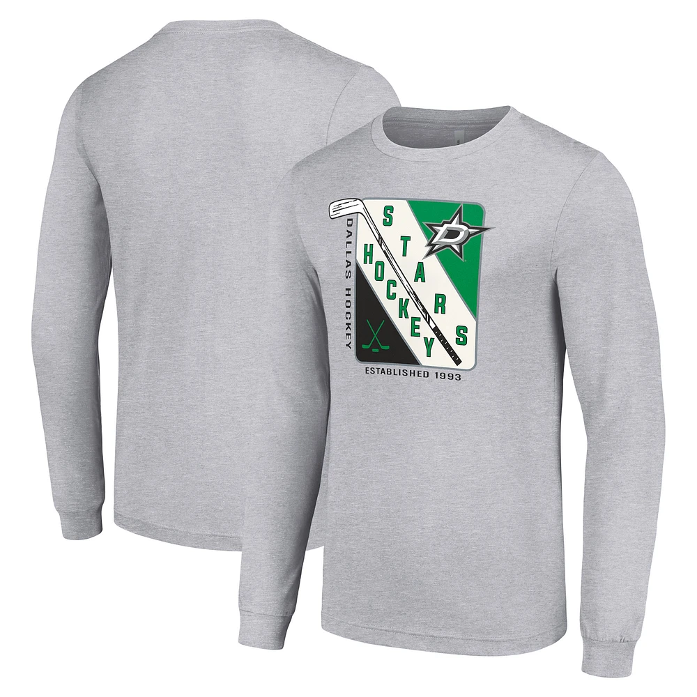 Men's Starter Heather Gray Dallas Stars Shield Long Sleeve Graphic T-Shirt