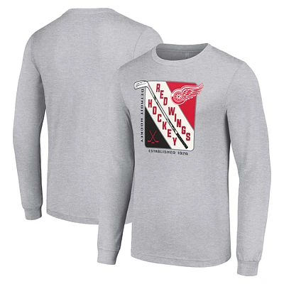 Men's Starter Heather Gray Detroit Red Wings Shield Long Sleeve Graphic T-Shirt