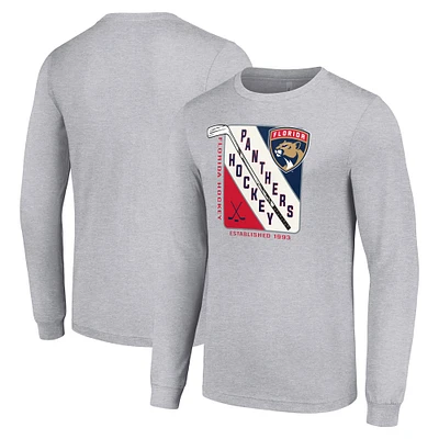 Men's Starter Heather Gray Florida Panthers Shield Long Sleeve Graphic T-Shirt
