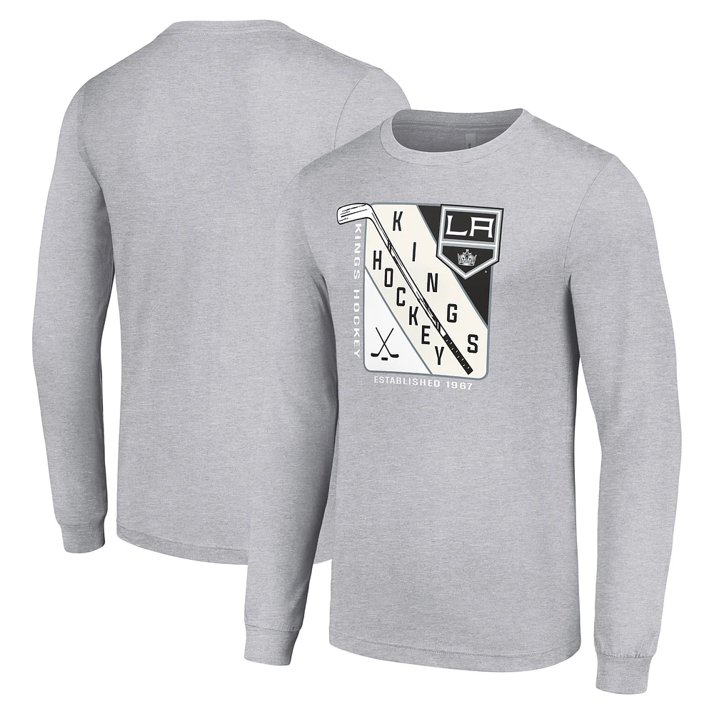 Men's Starter Heather Gray Los Angeles Kings Shield Long Sleeve Graphic T-Shirt