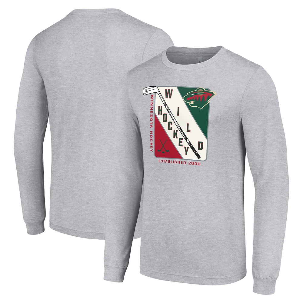Men's Starter Heather Gray Minnesota Wild Shield Long Sleeve Graphic T-Shirt