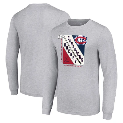 Men's Starter Heather Gray Montreal Canadiens Shield Long Sleeve Graphic T-Shirt