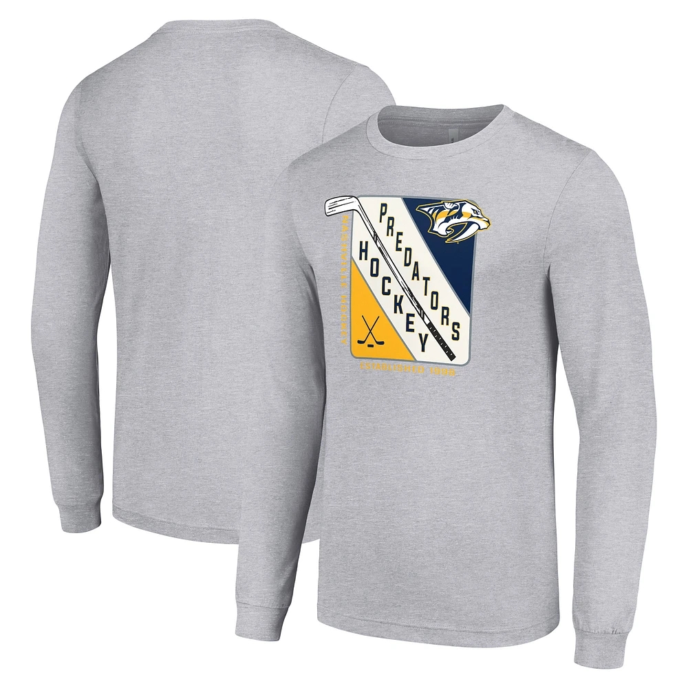 Men's Starter Heather Gray Nashville Predators Shield Long Sleeve Graphic T-Shirt