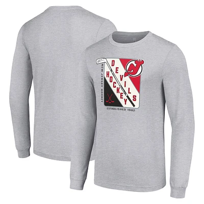 Men's Starter Heather Gray New Jersey Devils Shield Long Sleeve Graphic T-Shirt