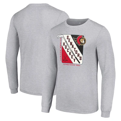 Men's Starter Heather Gray Ottawa Senators Shield Long Sleeve Graphic T-Shirt