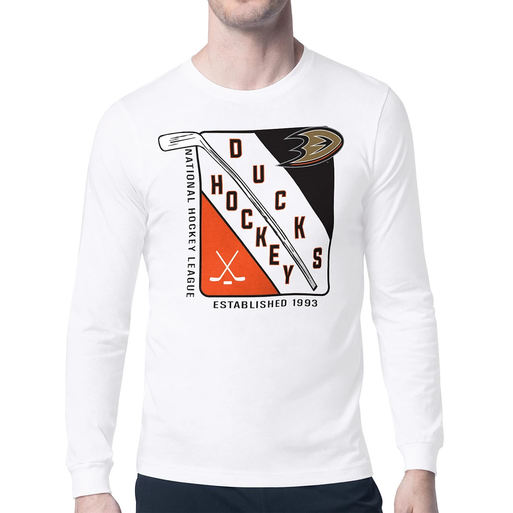 Men's Starter White Anaheim Ducks Shield Long Sleeve Graphic T-Shirt