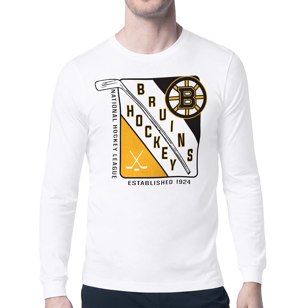 Men's Starter White Boston Bruins Shield Long Sleeve Graphic T-Shirt
