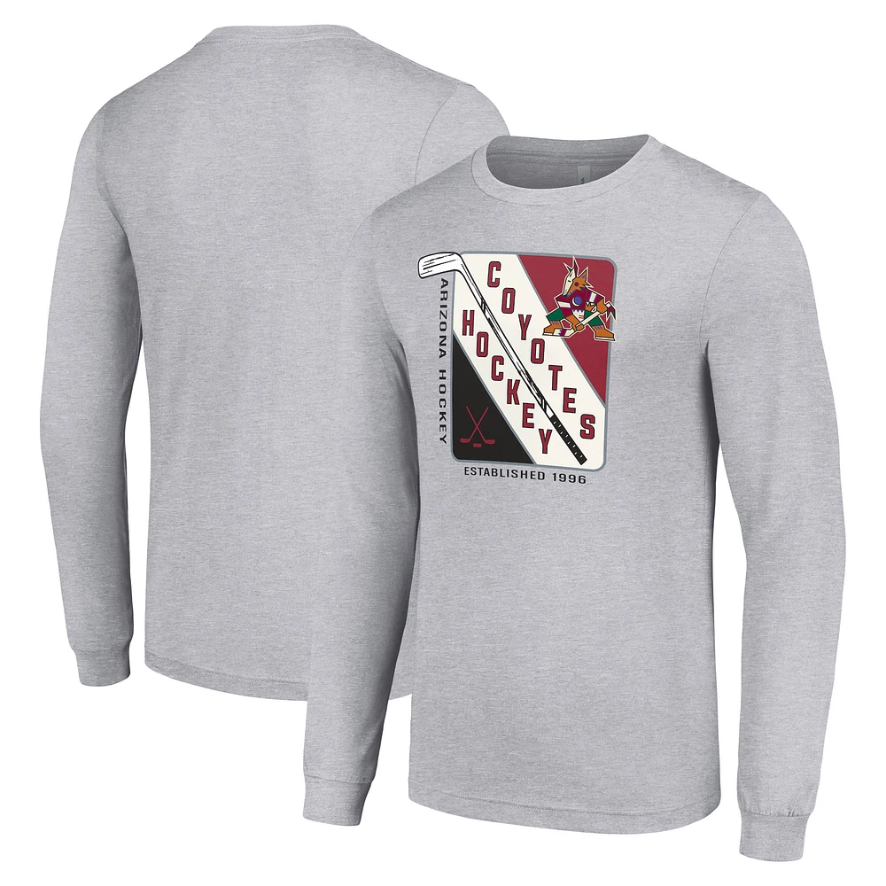 Men's Starter Heather Gray Arizona Coyotes Shield Long Sleeve Graphic T-Shirt