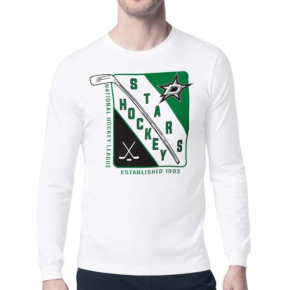 Men's Starter White Dallas Stars Shield Long Sleeve Graphic T-Shirt