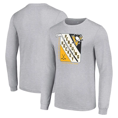 Men's Starter Heather Gray Pittsburgh Penguins Shield Long Sleeve Graphic T-Shirt