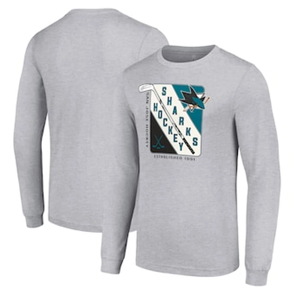 Men's Starter Heather Gray San Jose Sharks Shield Long Sleeve Graphic T-Shirt