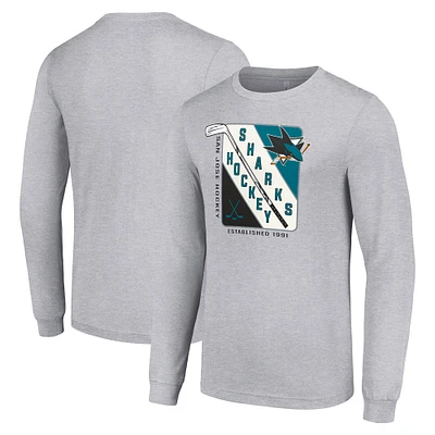 Men's Starter Heather Gray San Jose Sharks Shield Long Sleeve Graphic T-Shirt