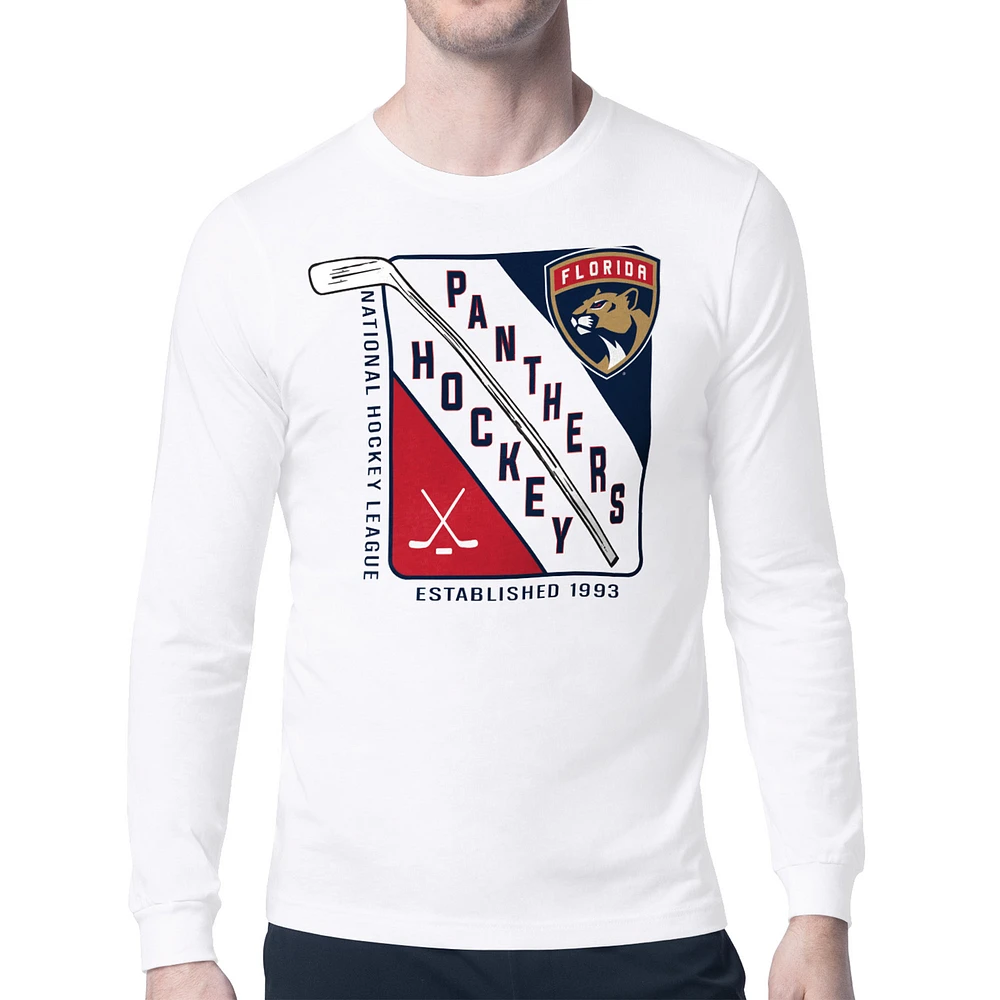 Men's Starter White Florida Panthers Shield Long Sleeve Graphic T-Shirt