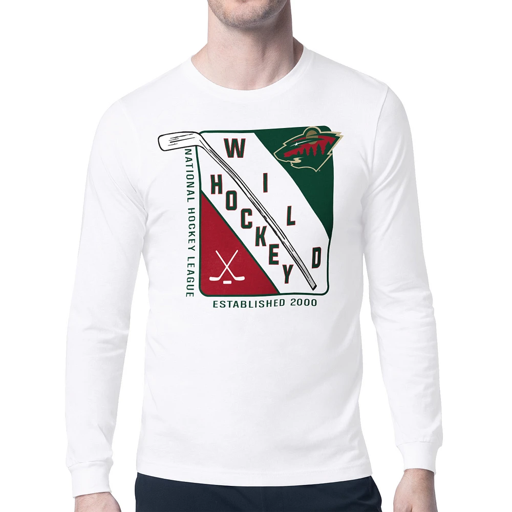 Men's Starter White Minnesota Wild Shield Long Sleeve Graphic T-Shirt