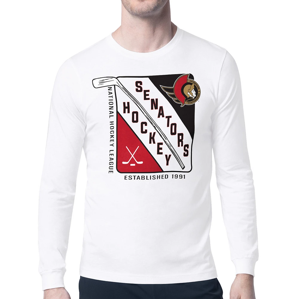 Men's Starter White Ottawa Senators Shield Long Sleeve Graphic T-Shirt