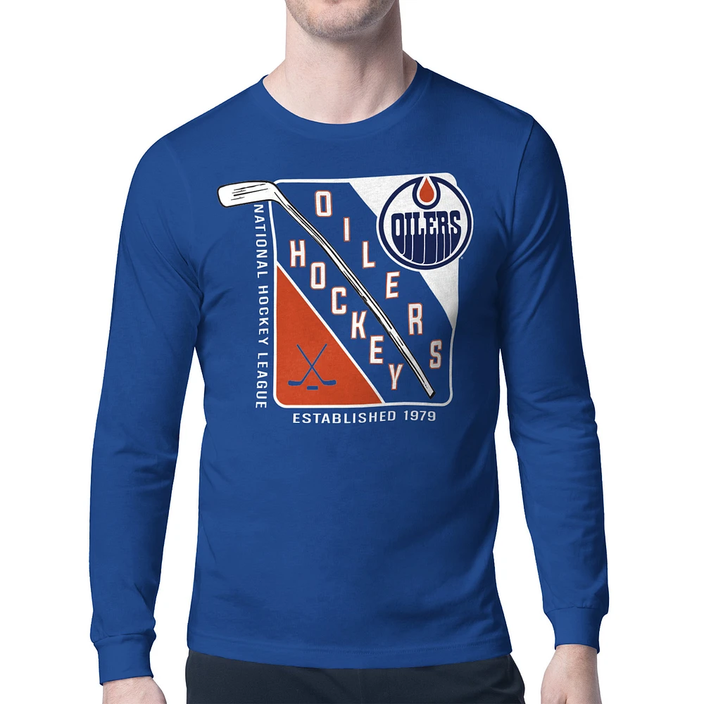 Men's Starter Royal Edmonton Oilers Shield Long Sleeve Graphic T-Shirt