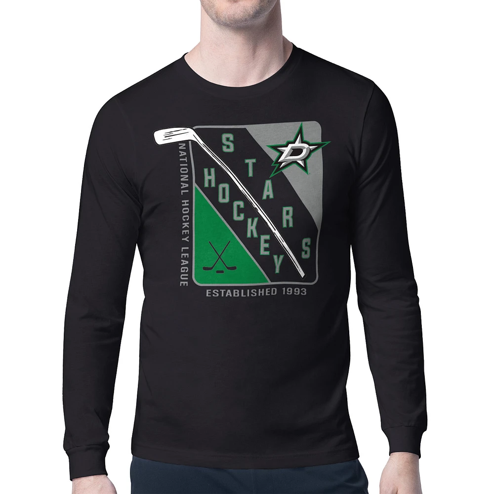 Men's Starter Black Dallas Stars Shield Long Sleeve Graphic T-Shirt