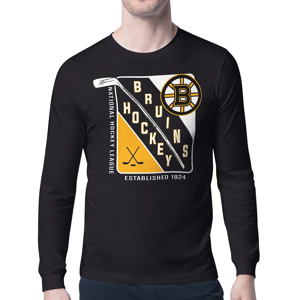 Men's Starter Black Boston Bruins Shield Long Sleeve Graphic T-Shirt