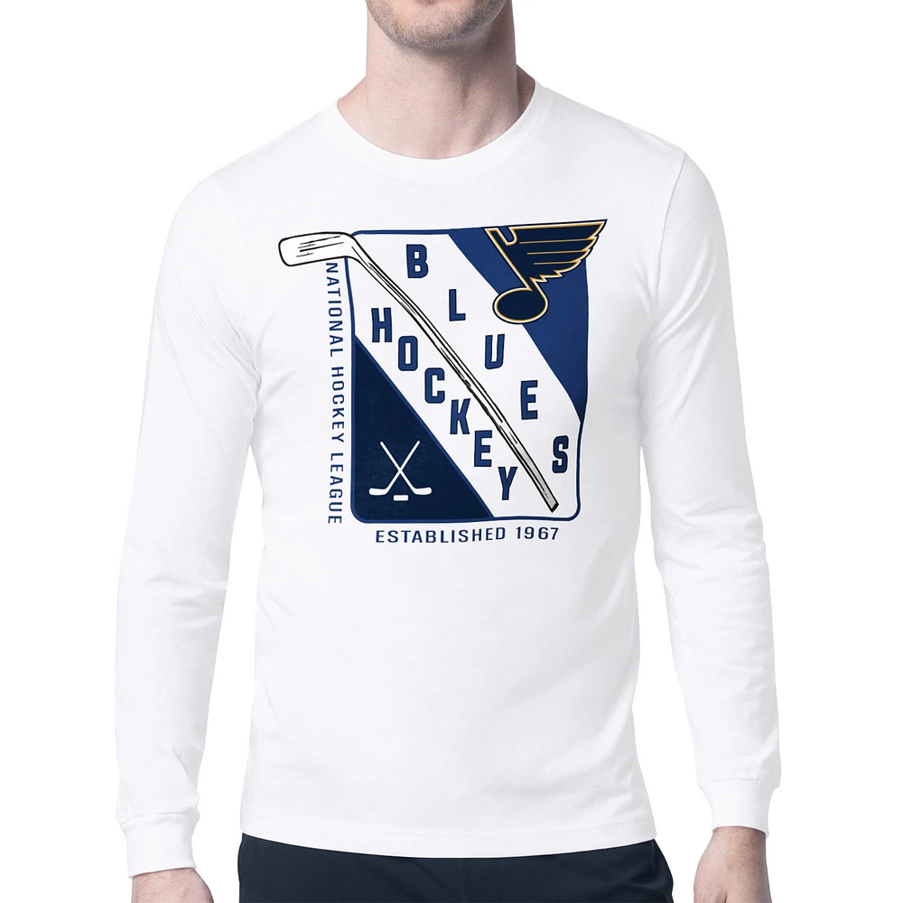 Men's Starter White St. Louis Blues Shield Long Sleeve Graphic T-Shirt