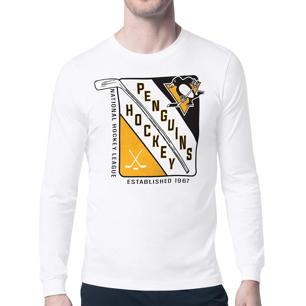 Men's Starter White Pittsburgh Penguins Shield Long Sleeve Graphic T-Shirt
