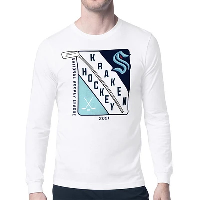 Men's Starter White Seattle Kraken Shield Long Sleeve Graphic T-Shirt