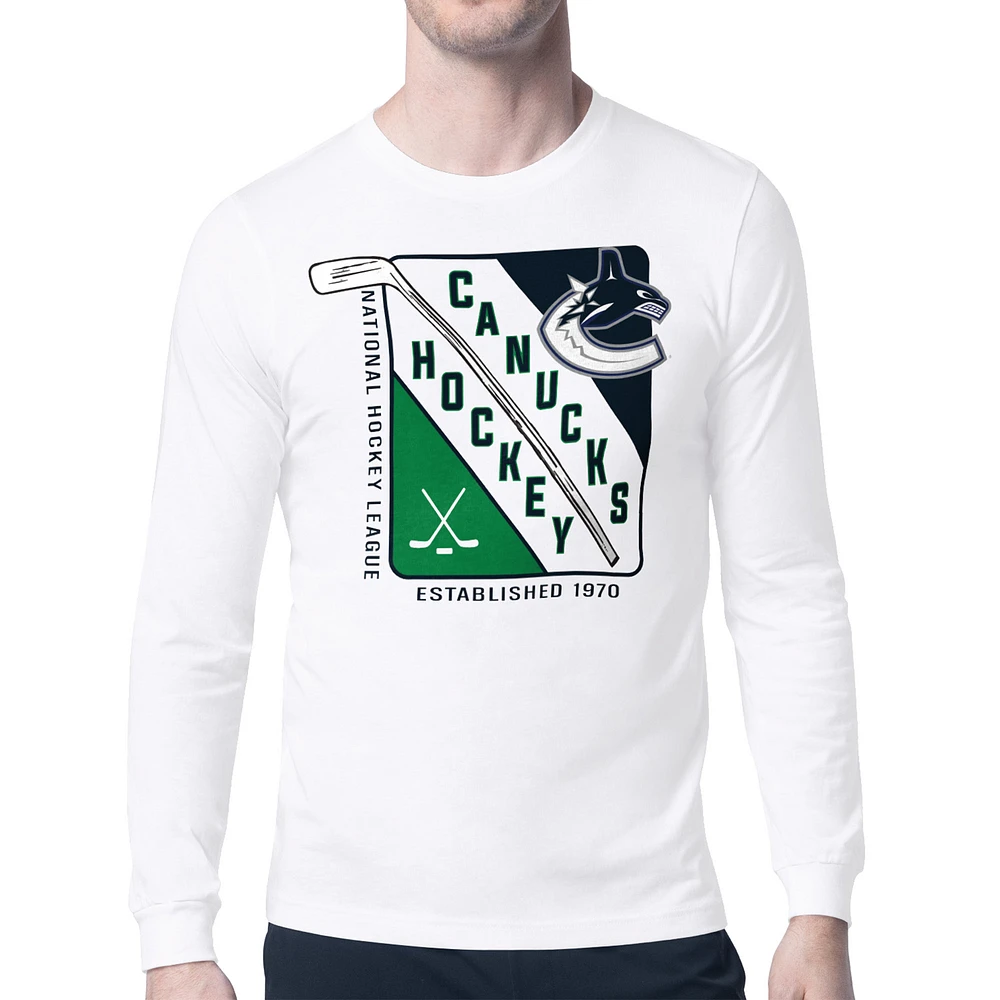 Men's Starter White Vancouver Canucks Shield Long Sleeve Graphic T-Shirt