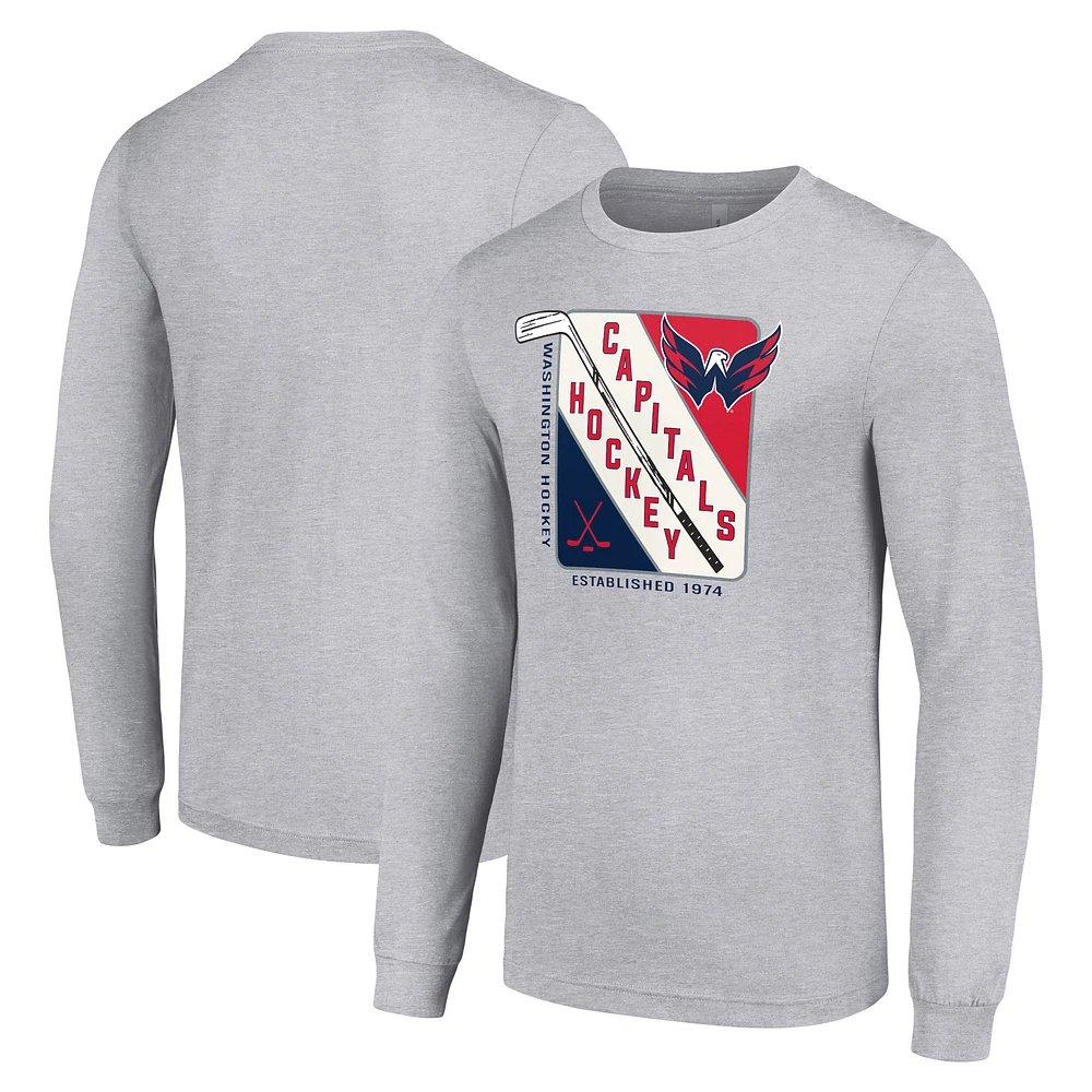 Men's Starter Heather Gray Washington Capitals Shield Long Sleeve Graphic T-Shirt