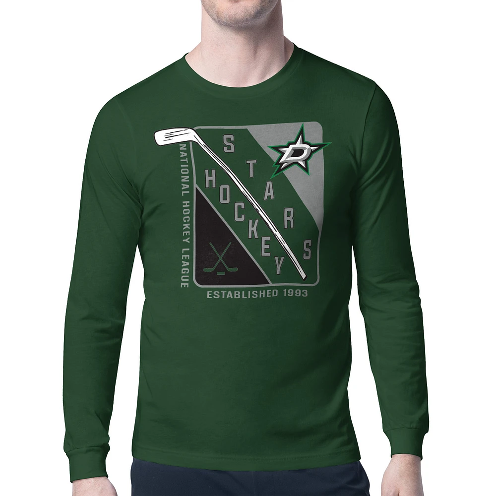 Men's Starter Green Dallas Stars Shield Long Sleeve Graphic T-Shirt