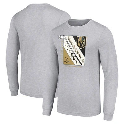 Men's Starter Heather Gray Vegas Golden Knights Shield Long Sleeve Graphic T-Shirt