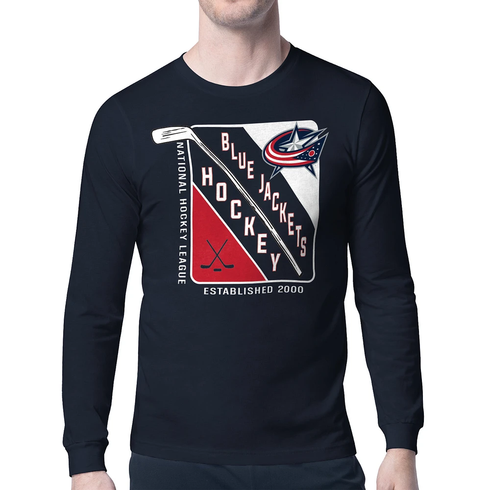 Men's Starter Navy Columbus Blue Jackets Shield Long Sleeve Graphic T-Shirt