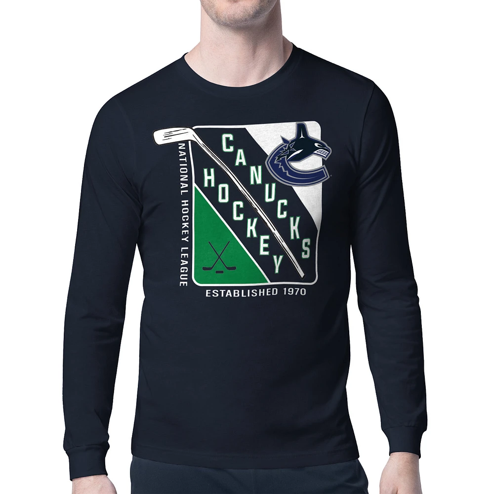 Men's Starter Navy Vancouver Canucks Shield Long Sleeve Graphic T-Shirt