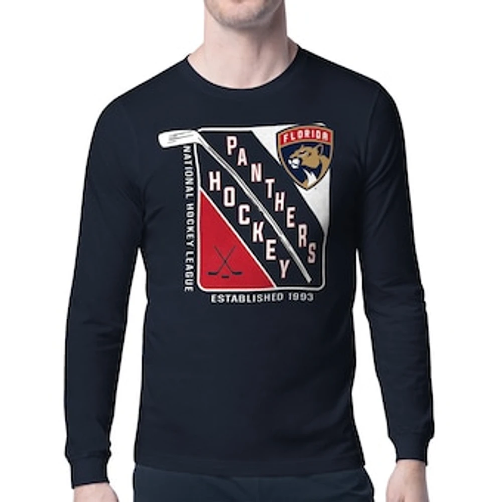 Men's Starter Navy Florida Panthers Shield Long Sleeve Graphic T-Shirt