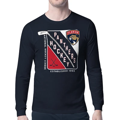 Men's Starter Navy Florida Panthers Shield Long Sleeve Graphic T-Shirt