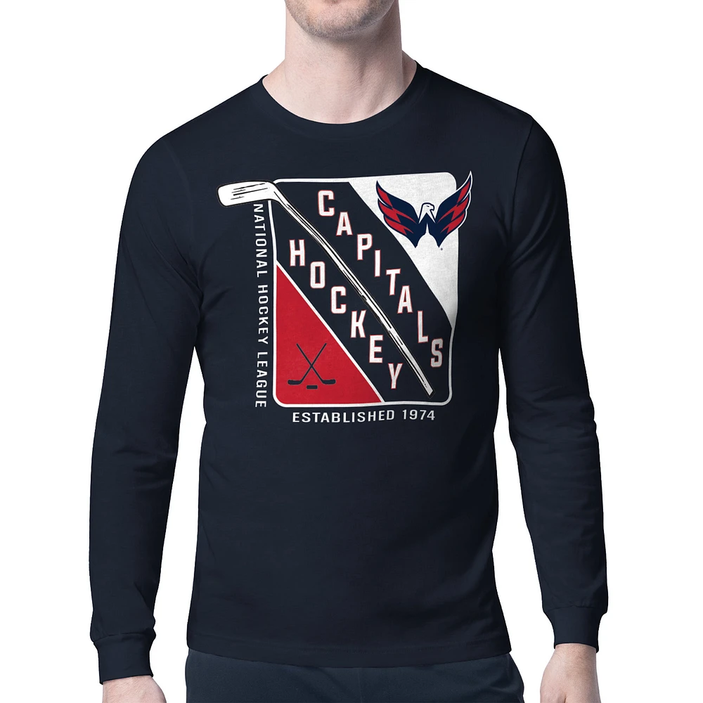 Men's Starter Navy Washington Capitals Shield Long Sleeve Graphic T-Shirt