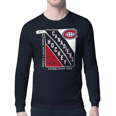 Men's Starter Navy Montreal Canadiens Shield Long Sleeve Graphic T-Shirt