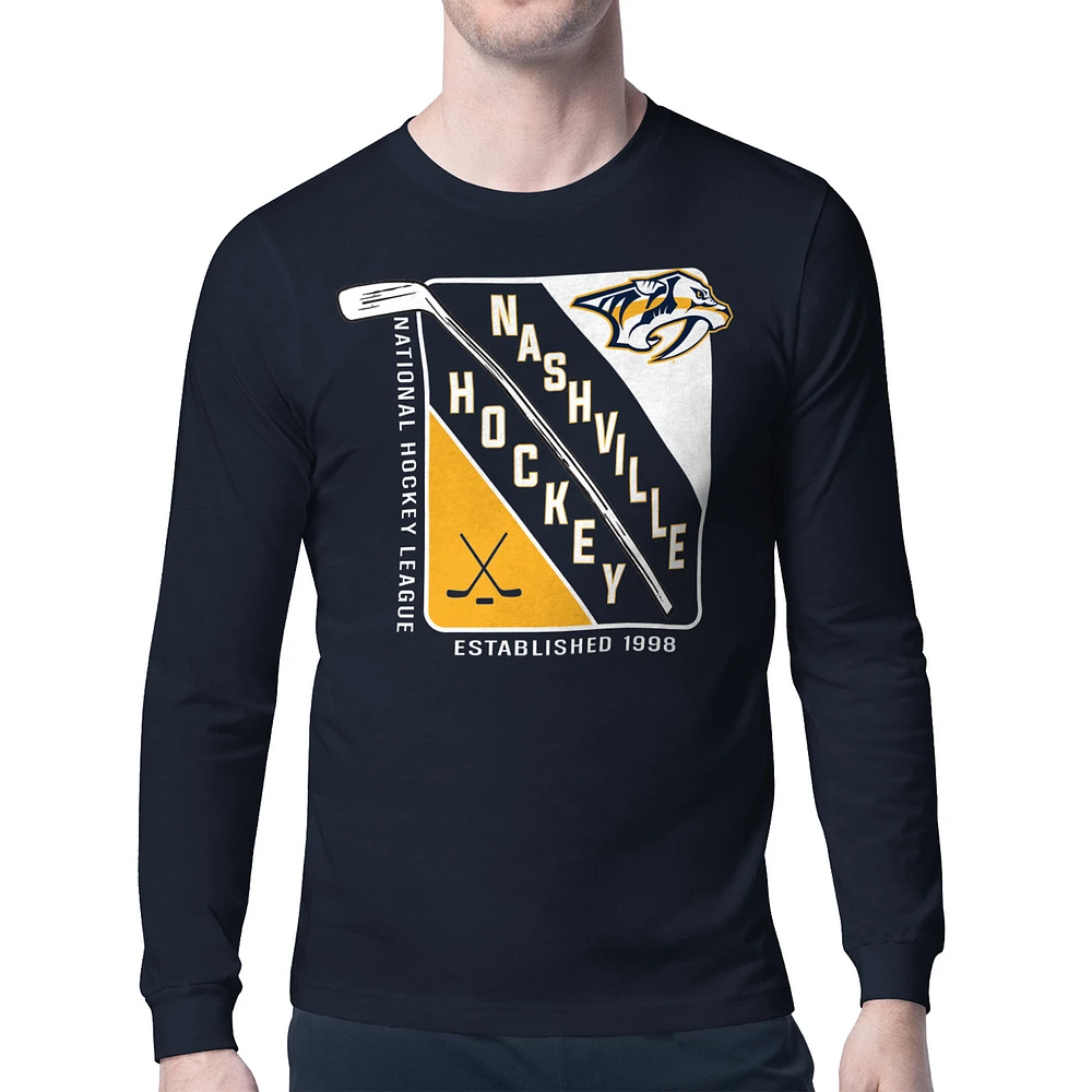 Men's Starter Navy Nashville Predators Shield Long Sleeve Graphic T-Shirt