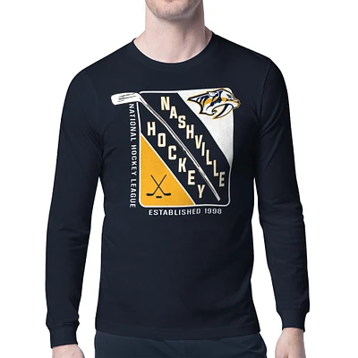 Men's Starter Navy Nashville Predators Shield Long Sleeve Graphic T-Shirt