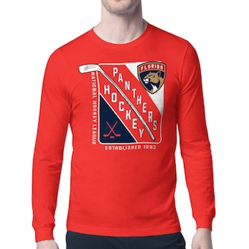 Men's Starter Red Florida Panthers Shield Long Sleeve Graphic T-Shirt