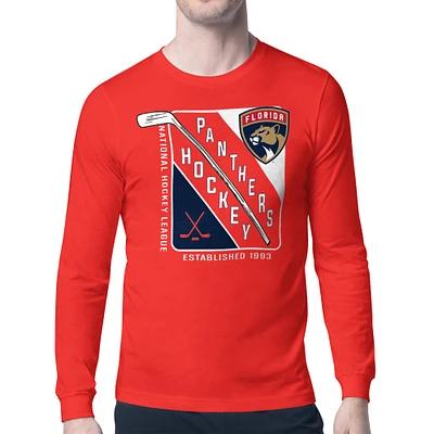 Men's Starter Red Florida Panthers Shield Long Sleeve Graphic T-Shirt