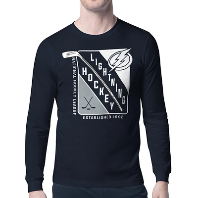 Men's Starter Navy Tampa Bay Lightning Shield Long Sleeve Graphic T-Shirt