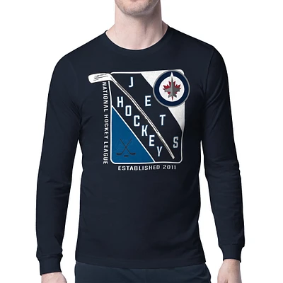 Men's Starter Navy Winnipeg Jets Shield Long Sleeve Graphic T-Shirt