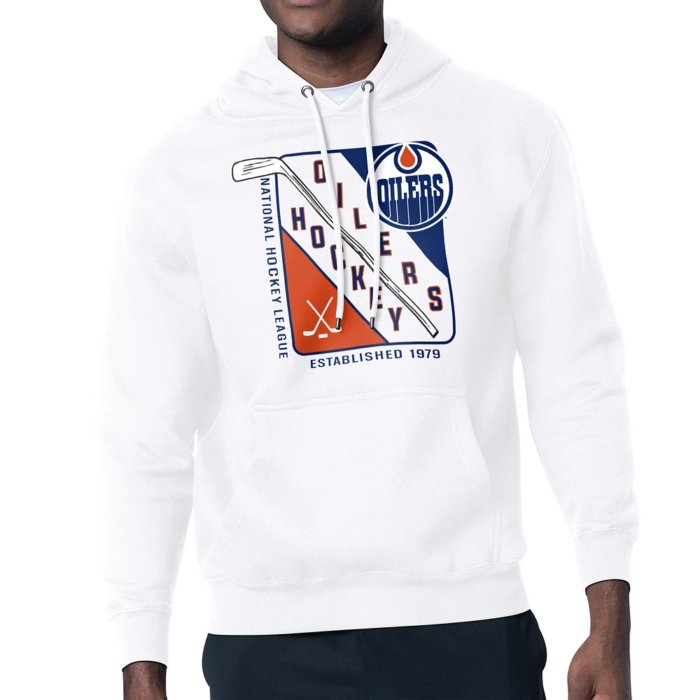 Men's Starter White Edmonton Oilers Shield Logo Pullover Hoodie