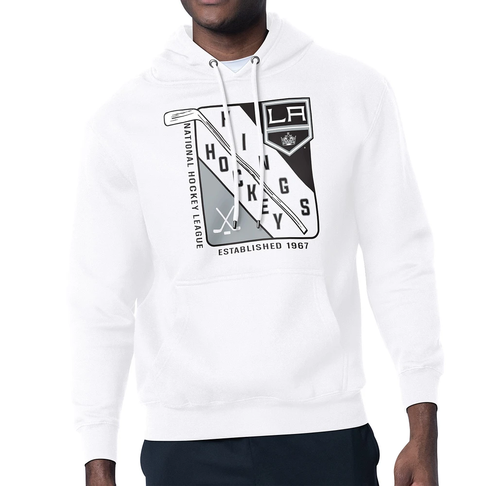 Men's Starter White Los Angeles Kings Shield Logo Pullover Hoodie